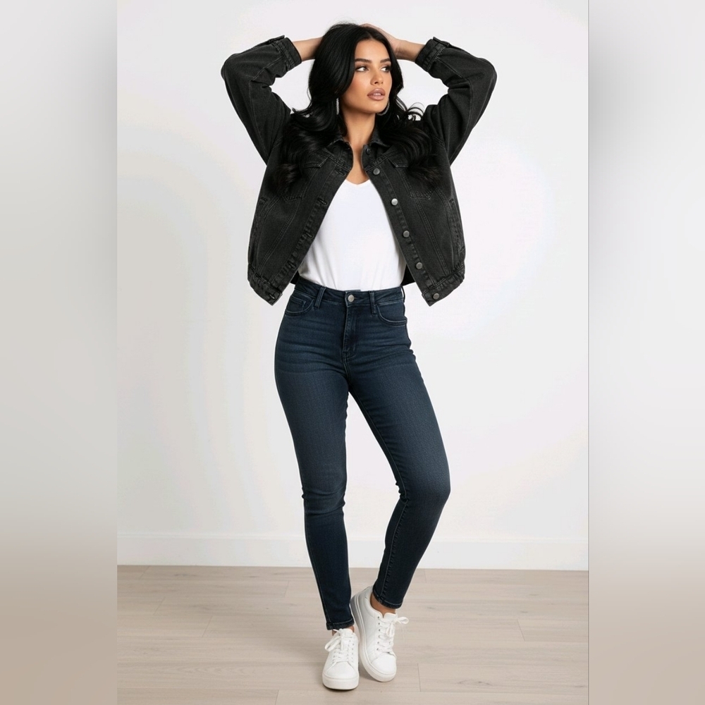 Vintage Highway Jeans Cropped Denim Jacket Women’s L Medium Wash Button Front - Picture 8 of 14